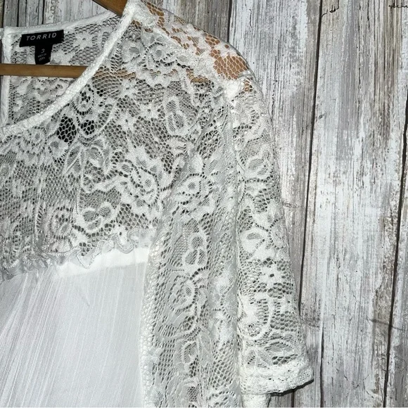 NWT Torrid Super Soft Crew Neck Lace Inset Blouse - Picture 4 of 7